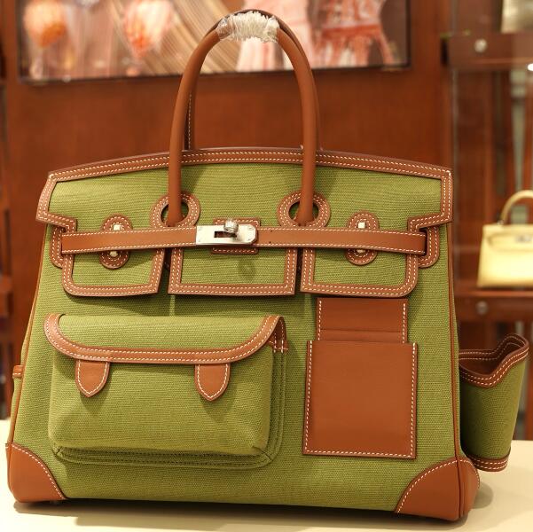 【エルメス HERMES】バーキン カーゴ 35 ミリタリーグリーン ゴールド (37)  トワルアッシュ スイフト シルバー金具（50％手縫い＋50％マシン）